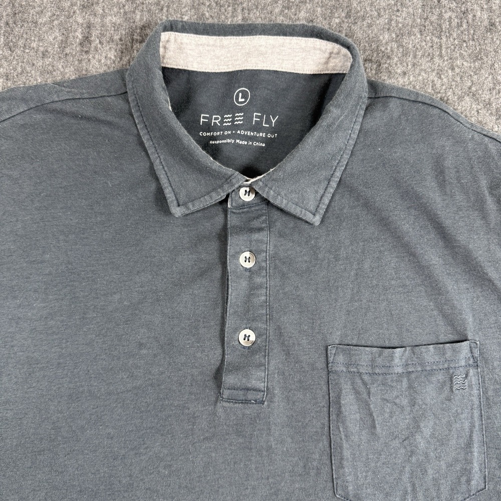 Free Fly Men's L Bamboo Polo Shirt Gray Short Sleeve Pocket Outdoor Casual